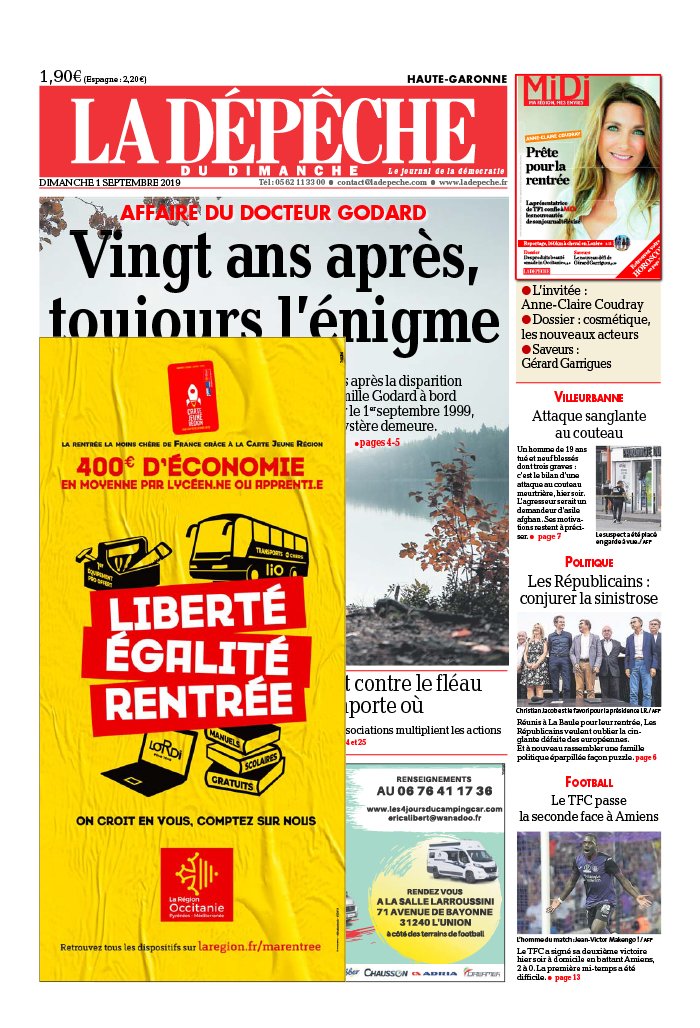 La Dépêche du Midi 01 septembre 2019 La Dépêche du Midi N°20190901 du 01 septembre 2019 à télécharger sur iPad