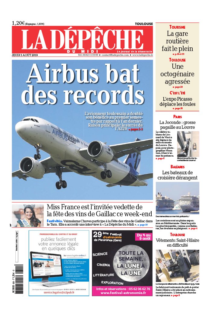 La Dépêche du Midi N°20190801 du 01 août 2019 à télécharger sur iPad