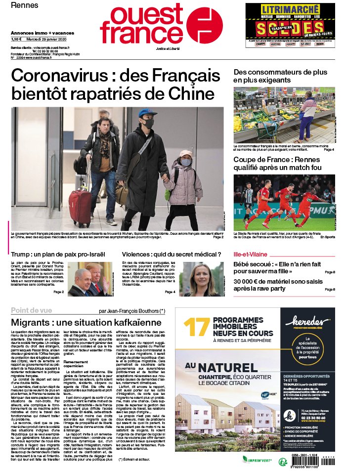 Ouest-France 29 janvier 2020 Ouest-France N°20200129 du 29 janvier 2020 à télécharger sur iPad