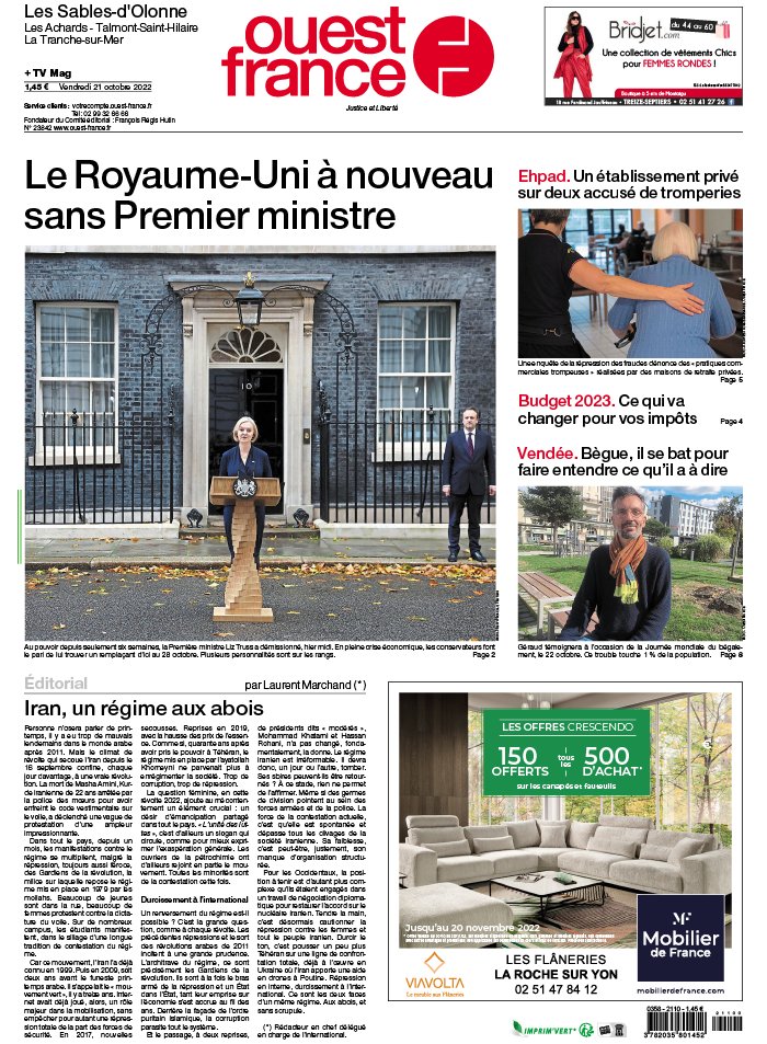 Ouest-France N°20221021 Du 21 Octobre 2022 à Télécharger Sur IPad