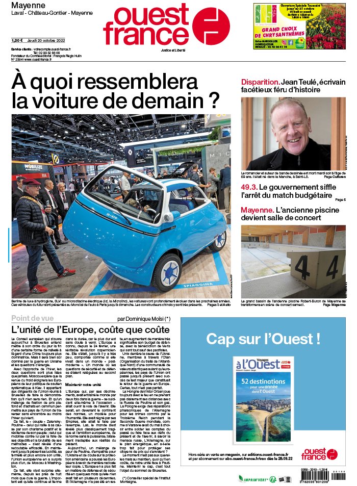 OuestFrance N°20221020 du 20 octobre 2022 à télécharger sur iPad