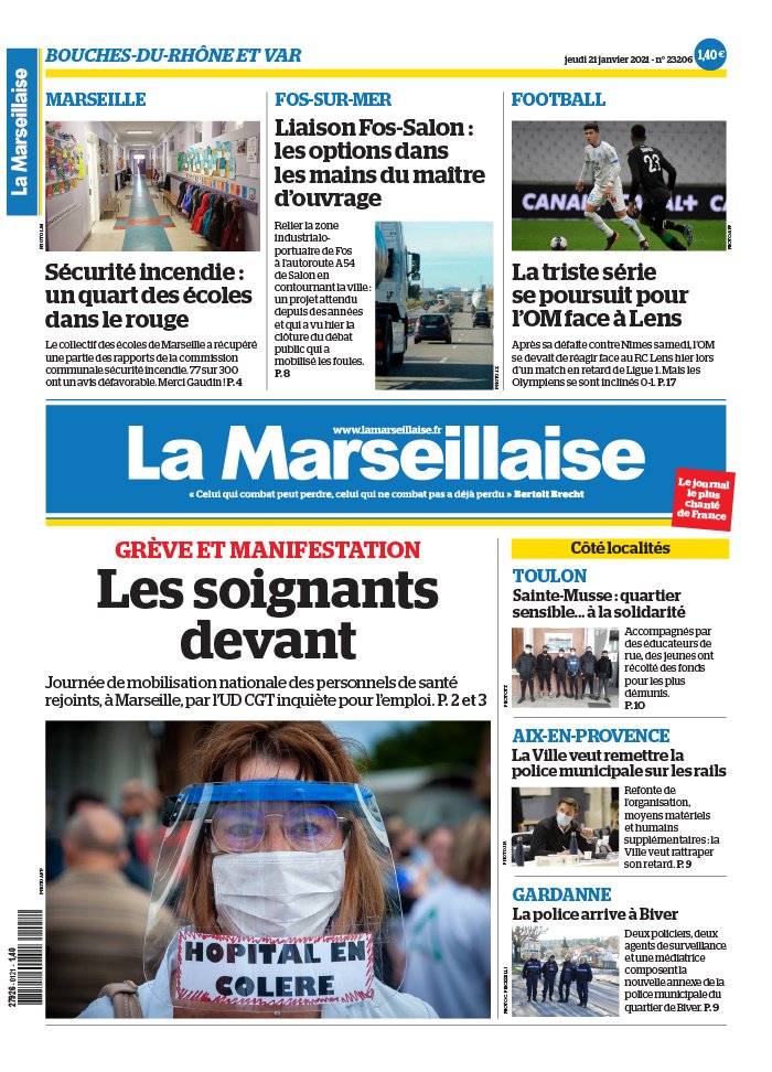 La Marseillaise 21 janvier 2021 La Marseillaise - Bouches du Rhône / Var du 21 janvier 2021