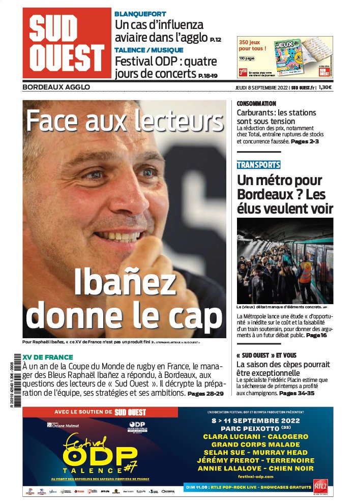 Sud Ouest N°20220908 du 08 septembre 2022 à télécharger sur iPad