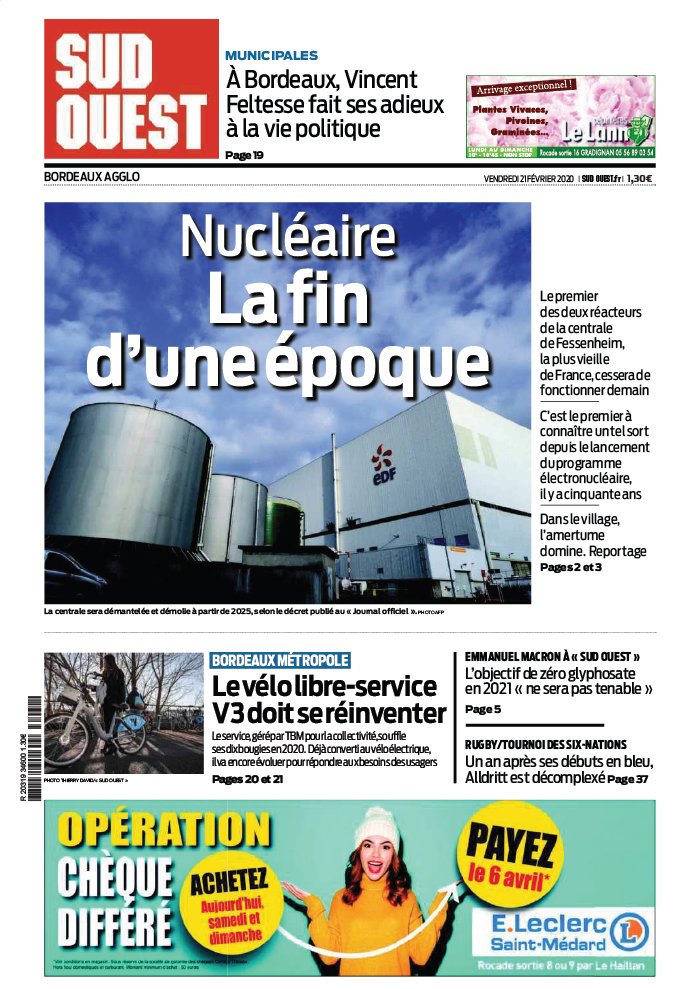 Sud Ouest 21 février 2020 Abonnement Sud Ouest Pas Cher avec BOUQUET INFO ePresse.fr
