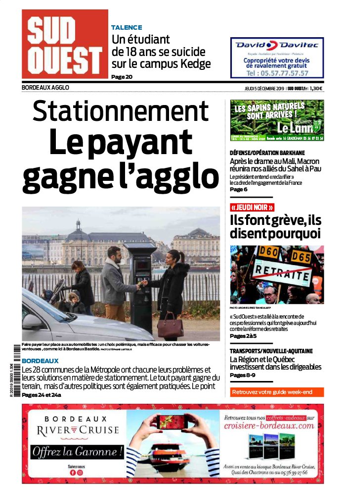 Sud Ouest 05 décembre 2019 Abonnement Sud Ouest Pas Cher avec BOUQUET INFO ePresse.fr