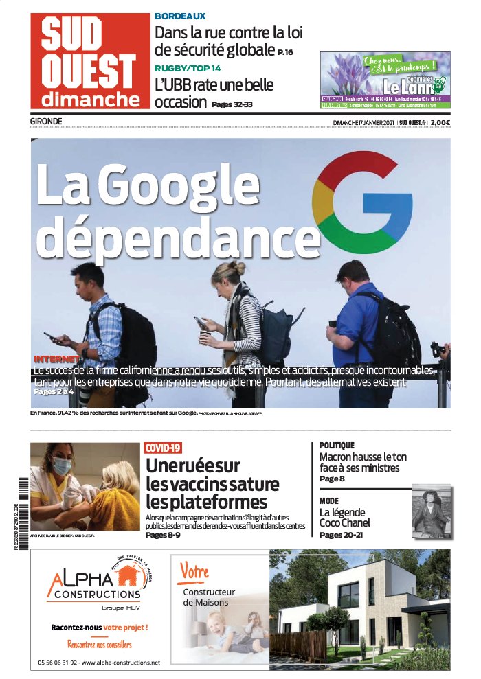 Sud Ouest Dimanche 17 janvier 2021 Abonnement Sud Ouest Pas Cher avec BOUQUET INFO ePresse.fr