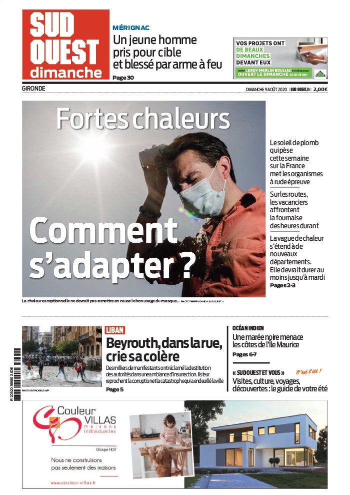 Sud Ouest Dimanche 09 août 2020 Abonnement Sud Ouest Pas Cher avec BOUQUET INFO ePresse.fr