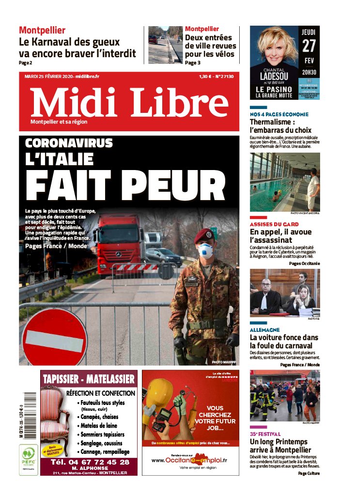 Midi Libre 25 février 2020 Abonnement à Midi Libre Pas Cher avec le BOUQUET INFO ePresse.fr