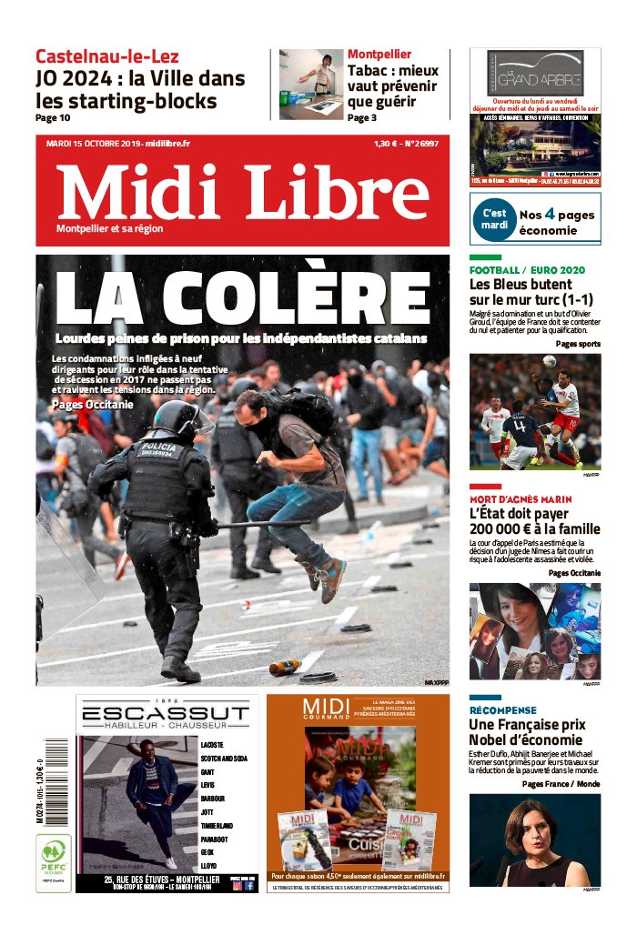 Midi Libre 15 octobre 2019 Abonnement à Midi Libre Pas Cher avec le BOUQUET INFO ePresse.fr