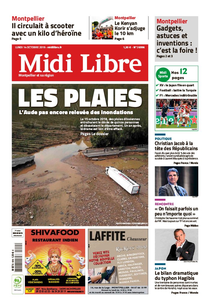 Midi Libre 14 octobre 2019 Abonnement à Midi Libre Pas Cher avec le BOUQUET INFO ePresse.fr