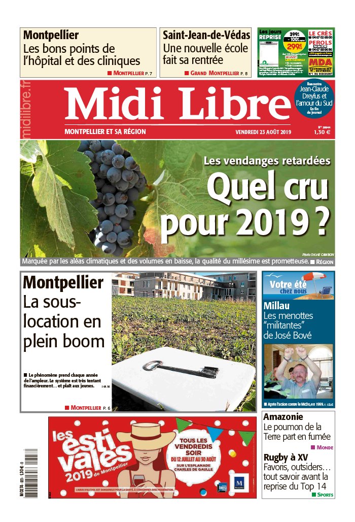 Midi Libre 23 août 2019 Abonnement à Midi Libre Pas Cher avec le BOUQUET INFO ePresse.fr