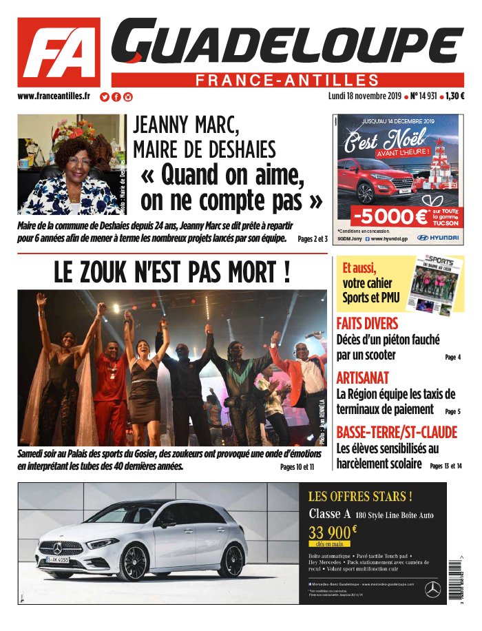 France-antilles Guadeloupe 18 novembre 2019 Abonnement France-Antilles Guadeloupe Pas Cher avec le BOUQUET ePresse.fr