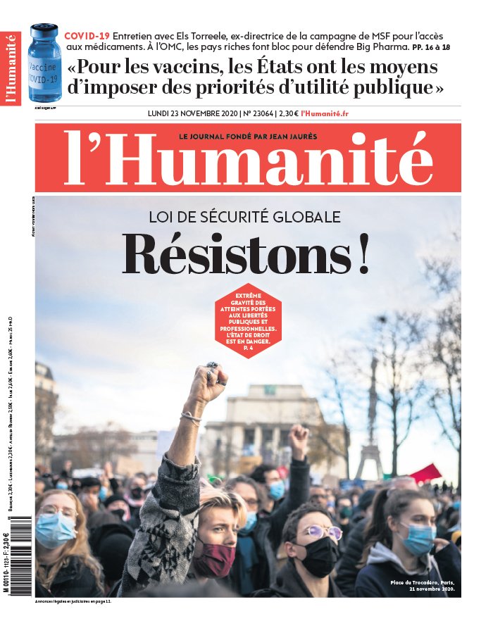 L'Humanité 23 novembre 2020 Abonnement à L’Humanité Pas Cher avec le BOUQUET INFO ePresse.fr