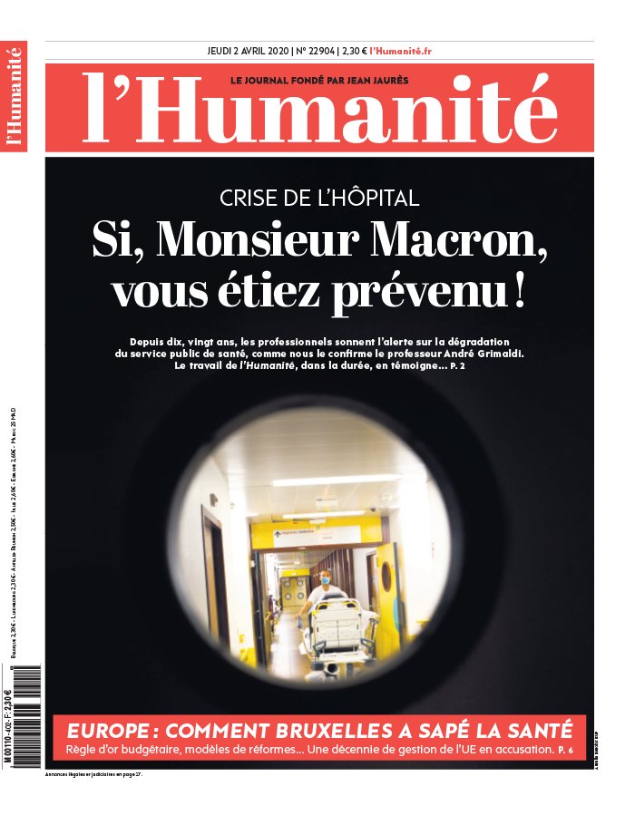 L'Humanité 02 avril 2020 Abonnement à L’Humanité Pas Cher avec le BOUQUET INFO ePresse.fr