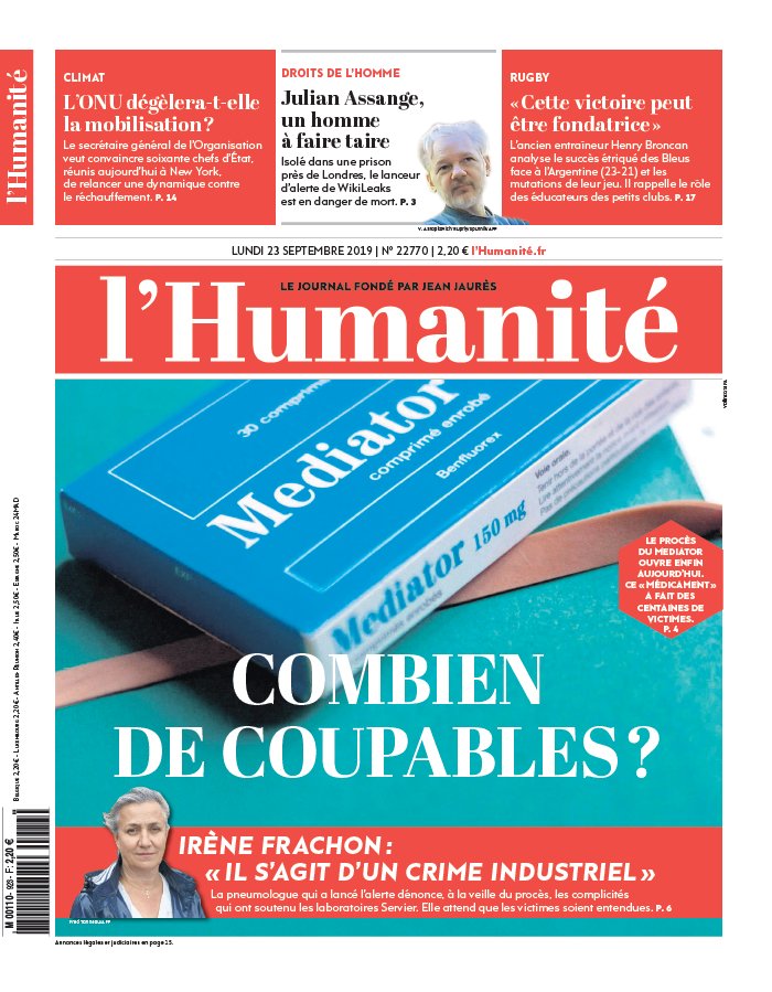 L'Humanité 23 septembre 2019 Abonnement à L’Humanité Pas Cher avec le BOUQUET INFO ePresse.fr