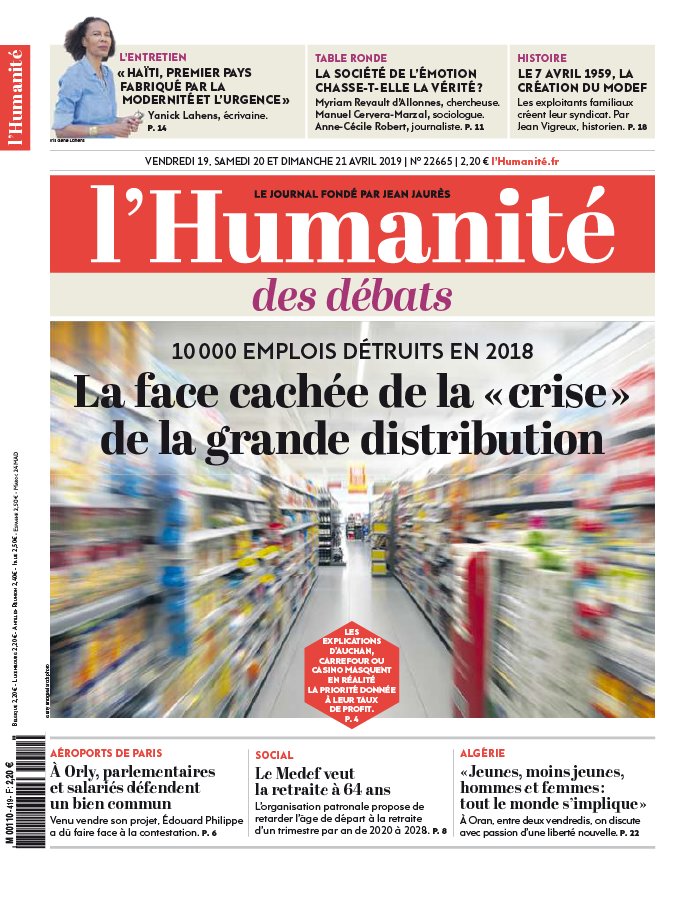 L'Humanité 19 avril 2019 L'Humanité N°22665 du 19 avril 2019 à télécharger sur iPad