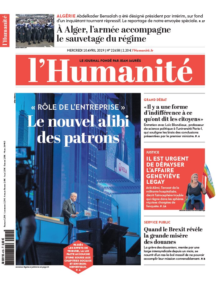 L'Humanité 10 avril 2019 L'Humanité N°22658 du 10 avril 2019 à télécharger sur iPad