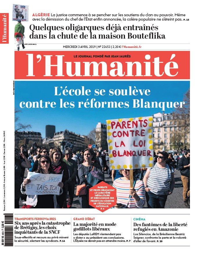 L'Humanité 03 avril 2019 L'Humanité N°22653 du 03 avril 2019 à télécharger sur iPad