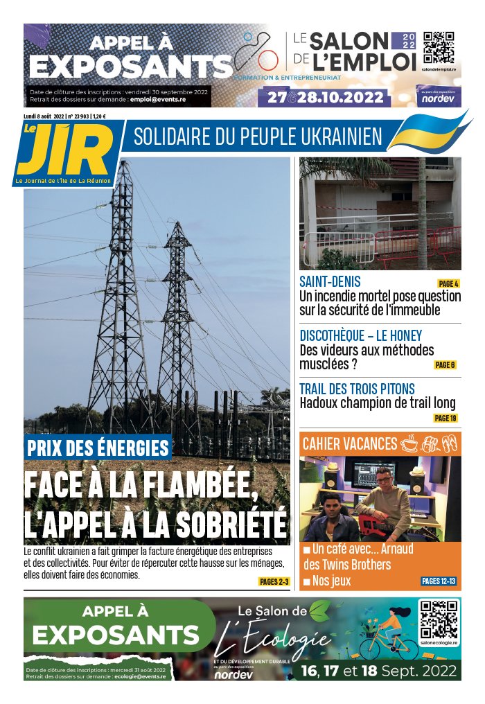 Journal de l'île de la Réunion N°23903 du 08 août 2022 à télécharger
