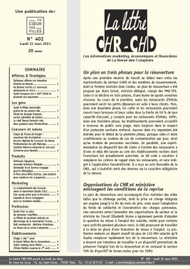 La Lettre CHR-CHD 22 mars 2021 La Lettre CHR-CHD N°402 du 22 mars 2021 à télécharger sur iPad