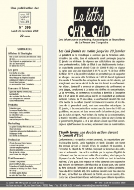 La Lettre CHR-CHD N°395 du 30 novembre 2020 à télécharger sur iPad