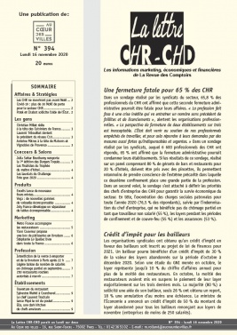La Lettre CHR-CHD 16 novembre 2020 La Lettre CHR-CHD N°394 du 16 novembre 2020 à télécharger sur iPad