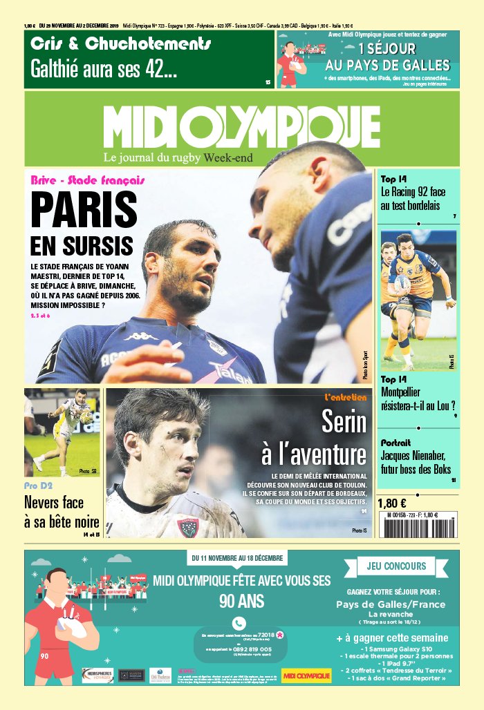 Midi Olympique Vert 29 novembre 2019 Midi Olympique Vert N°723 du 29 novembre 2019 à télécharger sur iPad