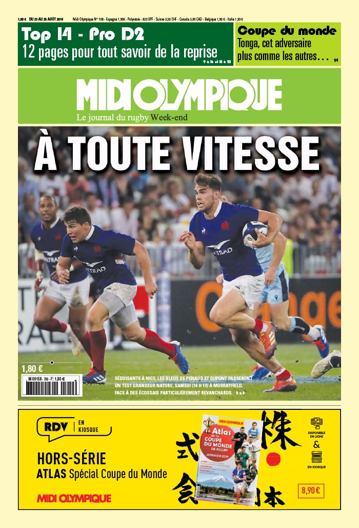 Midi Olympique Vert 23 août 2019 Abonnement Midi Olympique Pas Cher avec le BOUQUET SPORT ePresse.fr