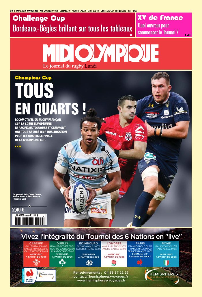 Midi Olympique Rouge 13 janvier 2020 Abonnement Midi Olympique Pas Cher avec le BOUQUET SPORT ePresse.fr