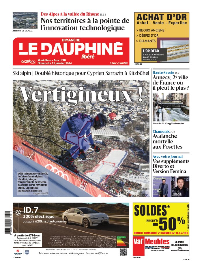 Le Dauphiné Libéré N°20240121 du 21 janvier 2024 à télécharger sur iPad