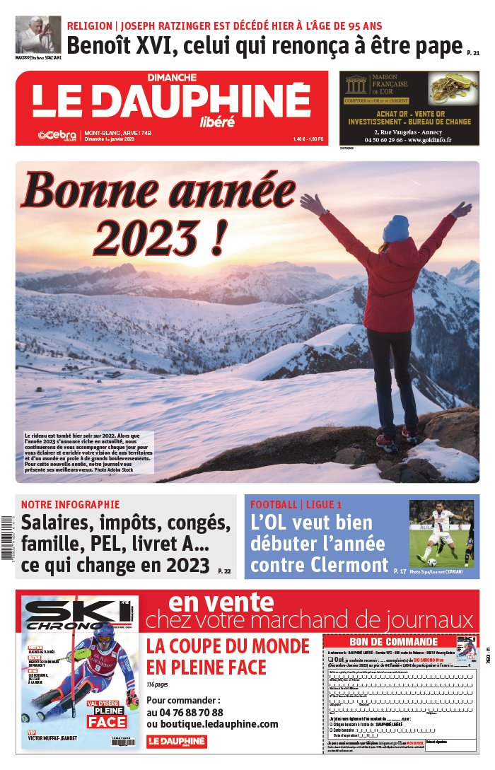 Le Dauphiné Libéré N°20230101 du 01 janvier 2023 à télécharger sur iPad