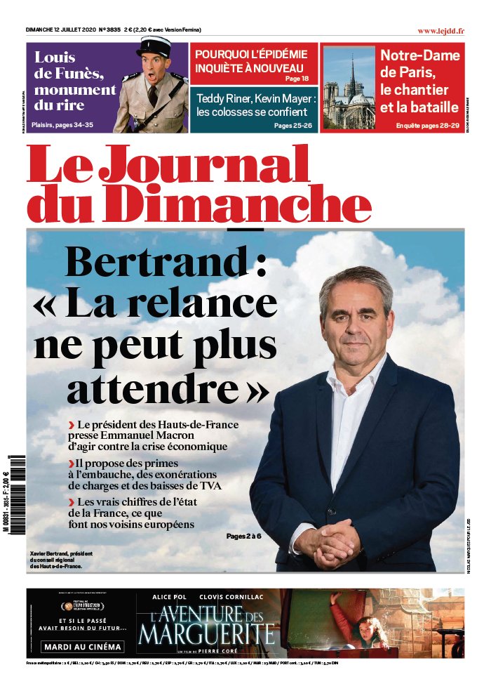 Le Journal du dimanche 12 juillet 2020 Abonnement Journal du Dimanche Pas Cher avec le BOUQUET ePresse.fr