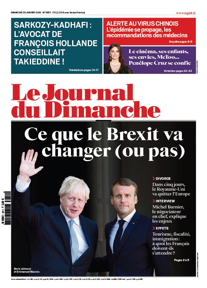 Le Journal du dimanche 26 janvier 2020 Abonnement Journal du Dimanche Pas Cher avec le BOUQUET ePresse.fr