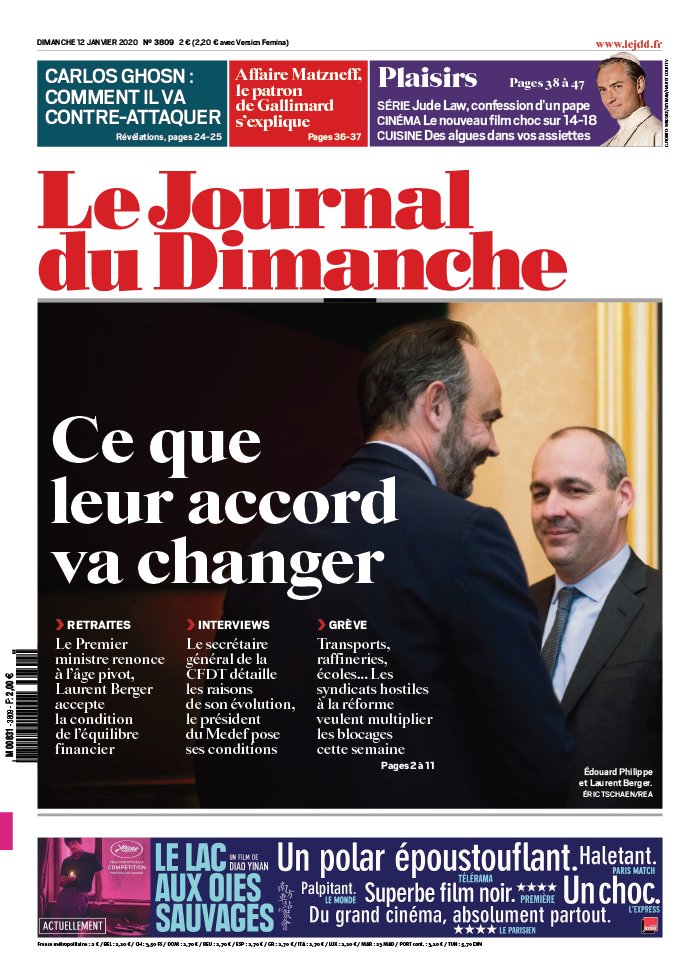 Le Journal du dimanche 12 janvier 2020 Abonnement Journal du Dimanche Pas Cher avec le BOUQUET ePresse.fr
