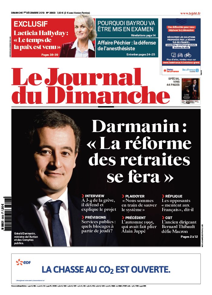 Le Journal du dimanche 01 décembre 2019 Abonnement Journal du Dimanche Pas Cher avec le BOUQUET ePresse.fr