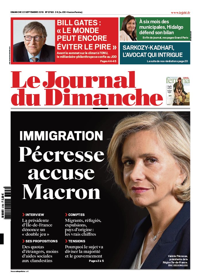Le Journal du dimanche 22 septembre 2019 Abonnement Journal du Dimanche Pas Cher avec le BOUQUET ePresse.fr