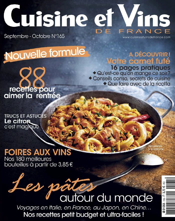 Cuisine et Vins de France N°165 du 20 août 2015 à télécharger sur iPad