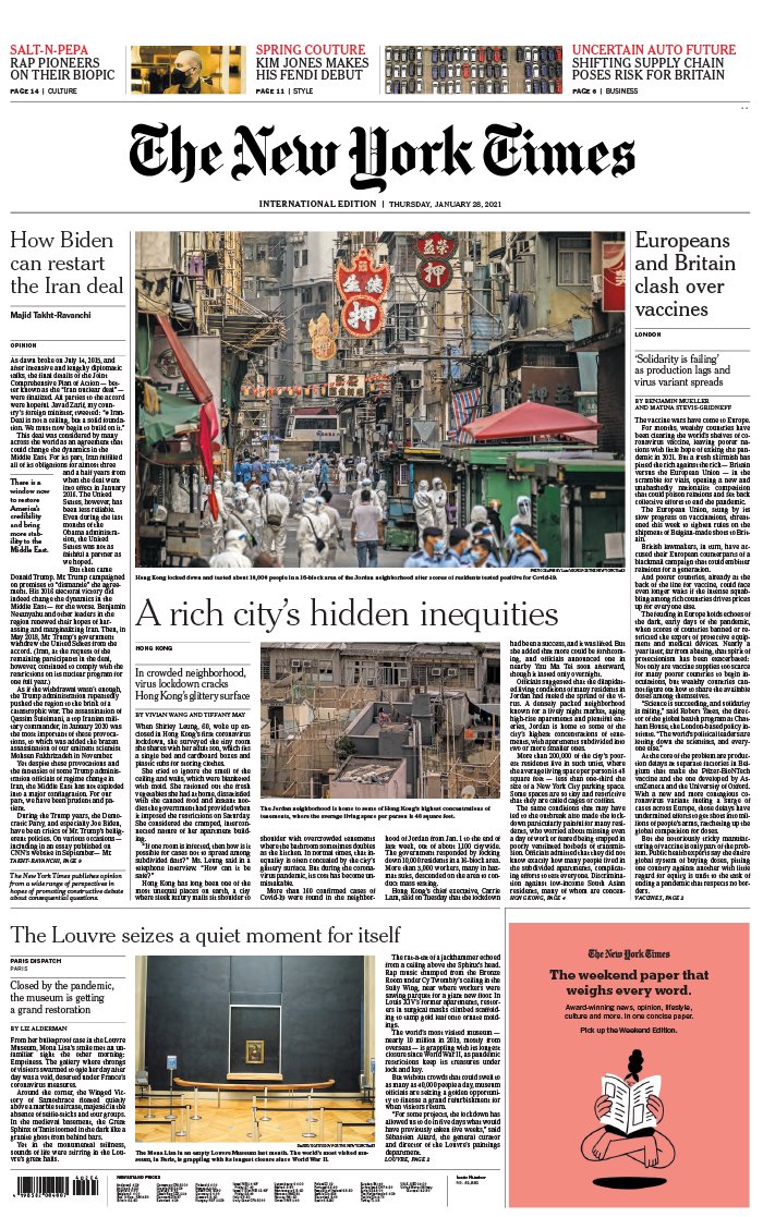 The New York Times International Edition 28 janvier 2021 The New York Times International Edition N°20210128 du 28 janvier 2021 à télécharger sur iPad