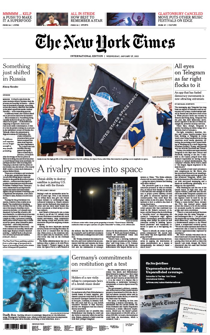 The New York Times International Edition 27 janvier 2021 The New York Times International Edition N°20210127 du 27 janvier 2021 à télécharger sur iPad
