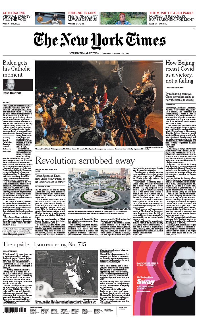 The New York Times International Edition 25 janvier 2021 The New York Times International Edition N°20210125 du 25 janvier 2021 à télécharger sur iPad