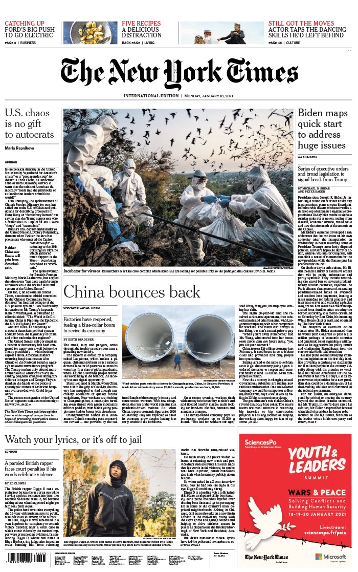 The New York Times International Edition 18 janvier 2021 The New York Times International Edition N°20210118 du 18 janvier 2021 à télécharger sur iPad