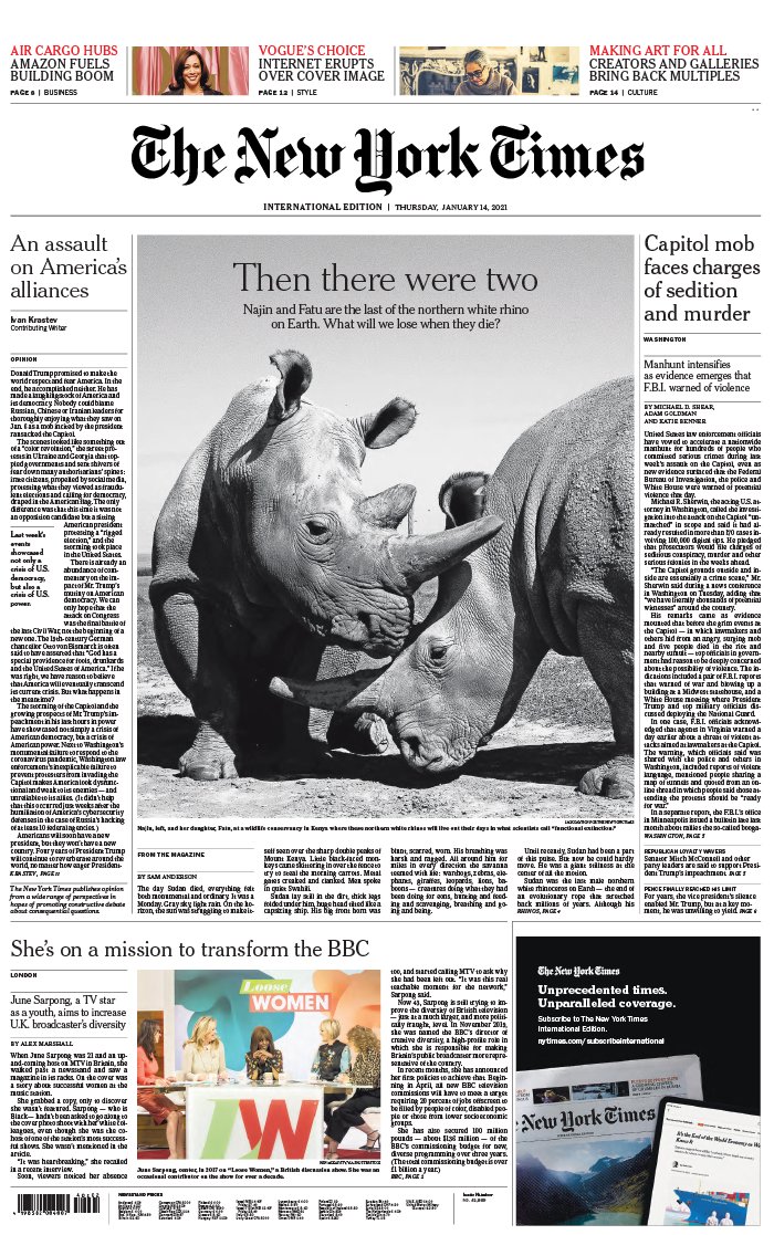 The New York Times International Edition 14 janvier 2021 The New York Times International Edition N°20210114 du 14 janvier 2021 à télécharger sur iPad