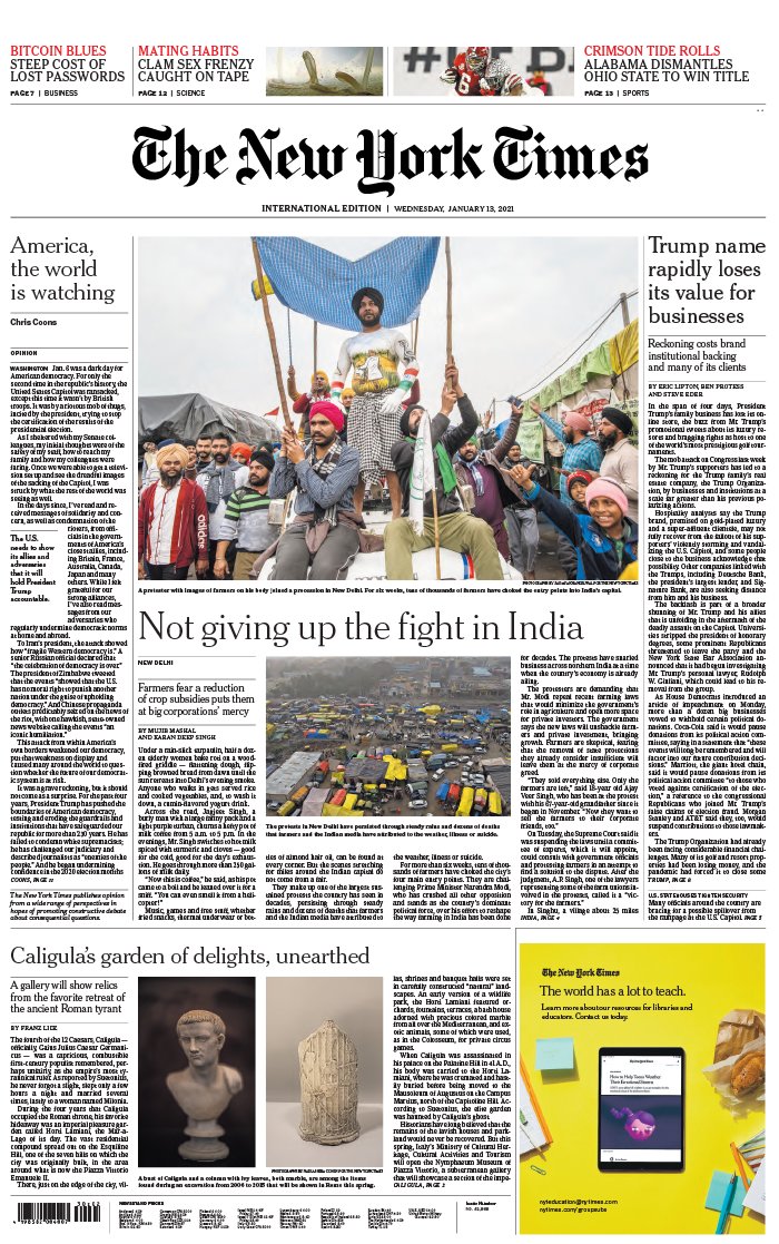 The New York Times International Edition 13 janvier 2021 The New York Times International Edition N°20210113 du 13 janvier 2021 à télécharger sur iPad