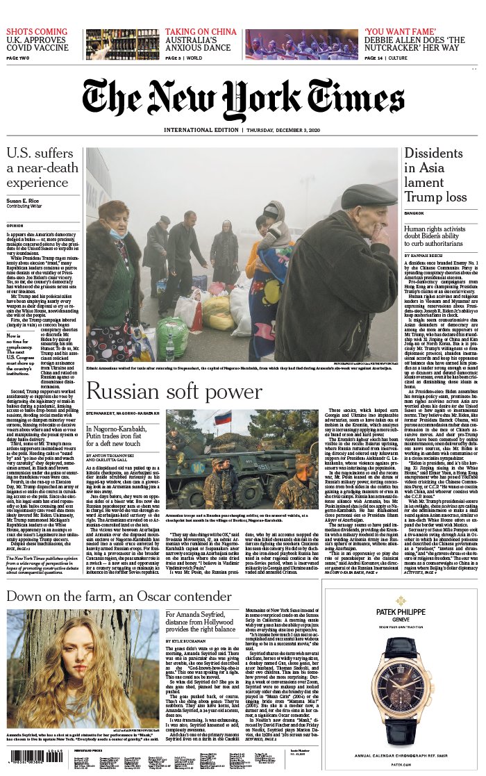 The New York Times International Edition 03 décembre 2020 The New York Times International Edition N°20201203 du 03 décembre 2020 à télécharger sur iPad