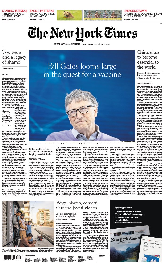 The New York Times International Edition 25 novembre 2020 The New York Times International Edition du 25 novembre 2020