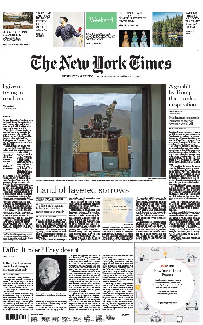 The New York Times International Edition 21 novembre 2020 The New York Times International Edition N°20201121 du 21 novembre 2020 à télécharger sur iPad