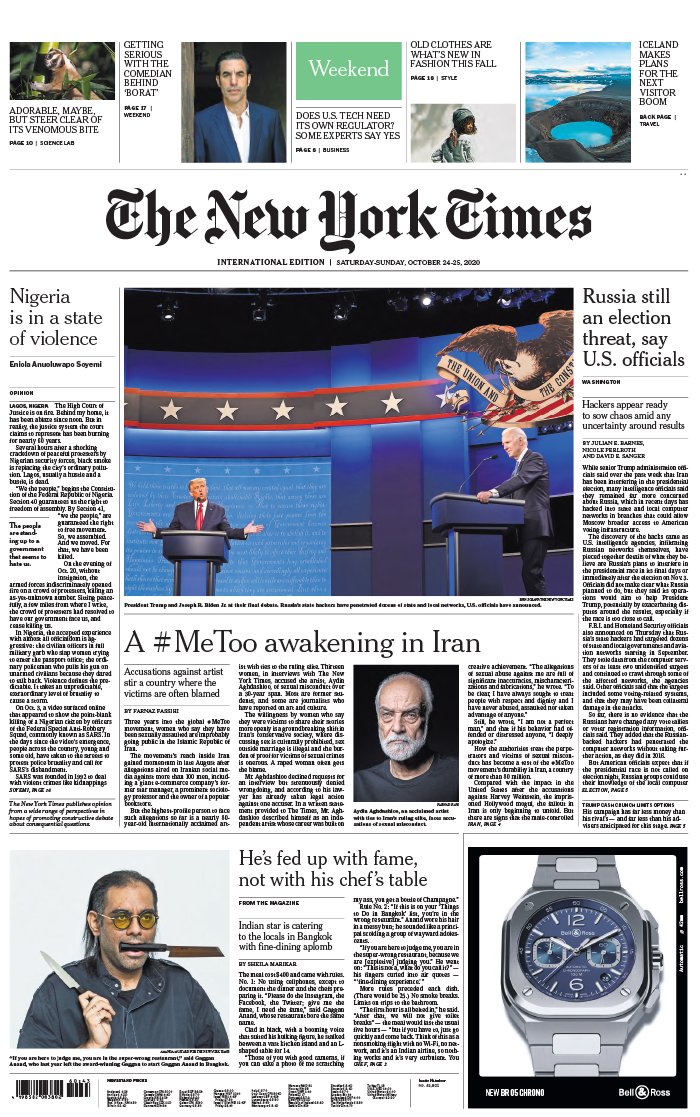 The New York Times International Edition 24 octobre 2020 The New York Times International Edition N°20201024 du 24 octobre 2020 à télécharger sur iPad