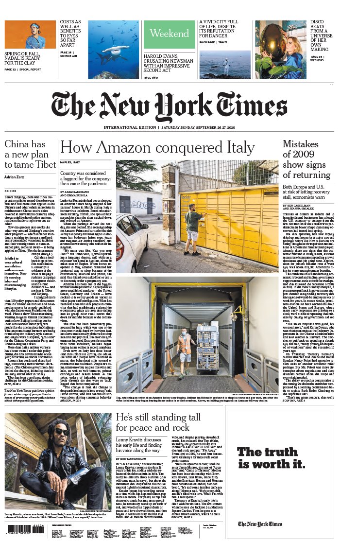 The New York Times International Edition 26 septembre 2020 The New York Times International Edition N°20200926 du 26 septembre 2020 à télécharger sur iPad