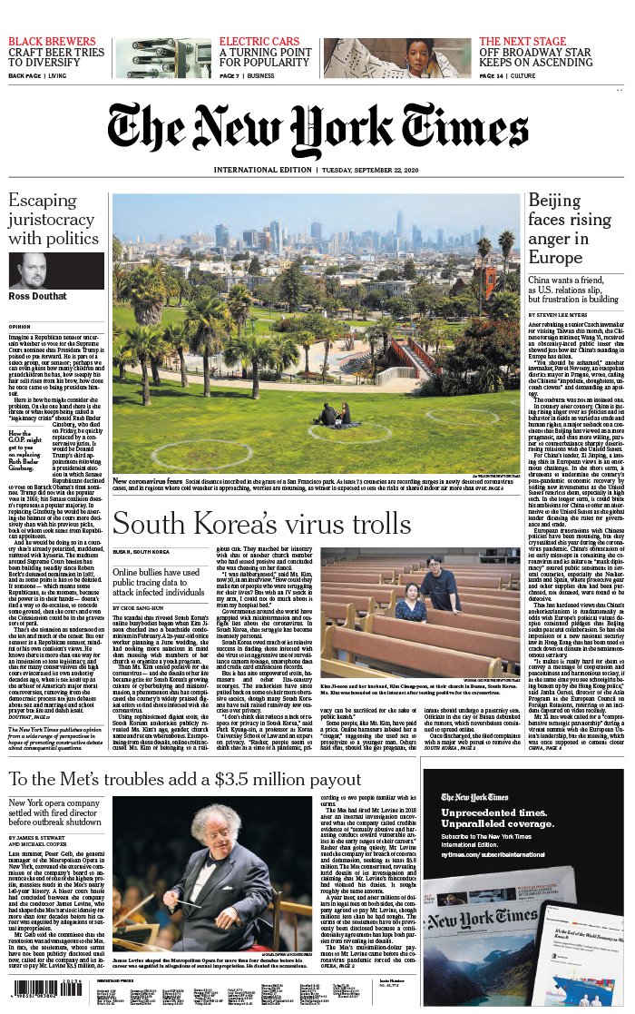 The New York Times International Edition 22 septembre 2020 The New York Times International Edition N°20200922 du 22 septembre 2020 à télécharger sur iPad