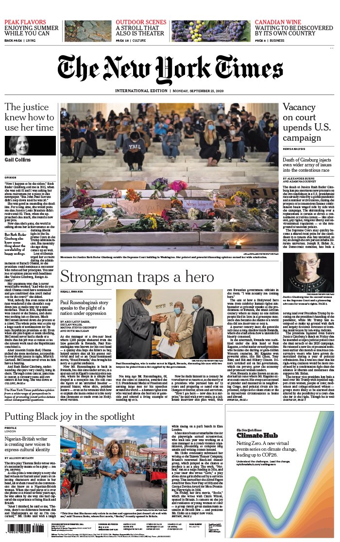 The New York Times International Edition 21 septembre 2020 The New York Times International Edition du 21 septembre 2020